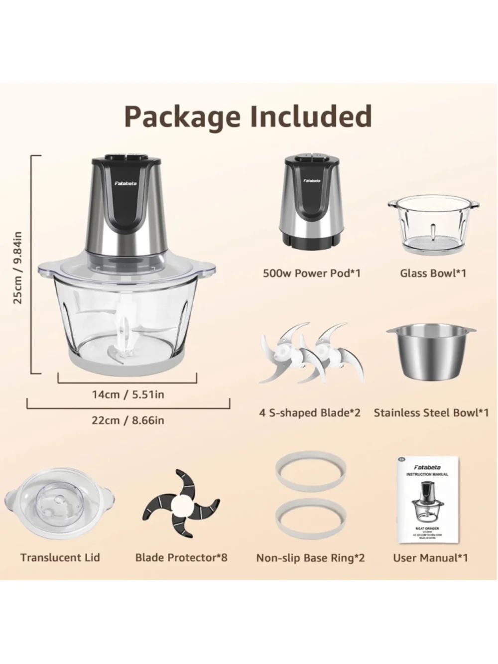 Fatabeta Meat Grinder Kitchen Tool One Size Silver and Black NIB